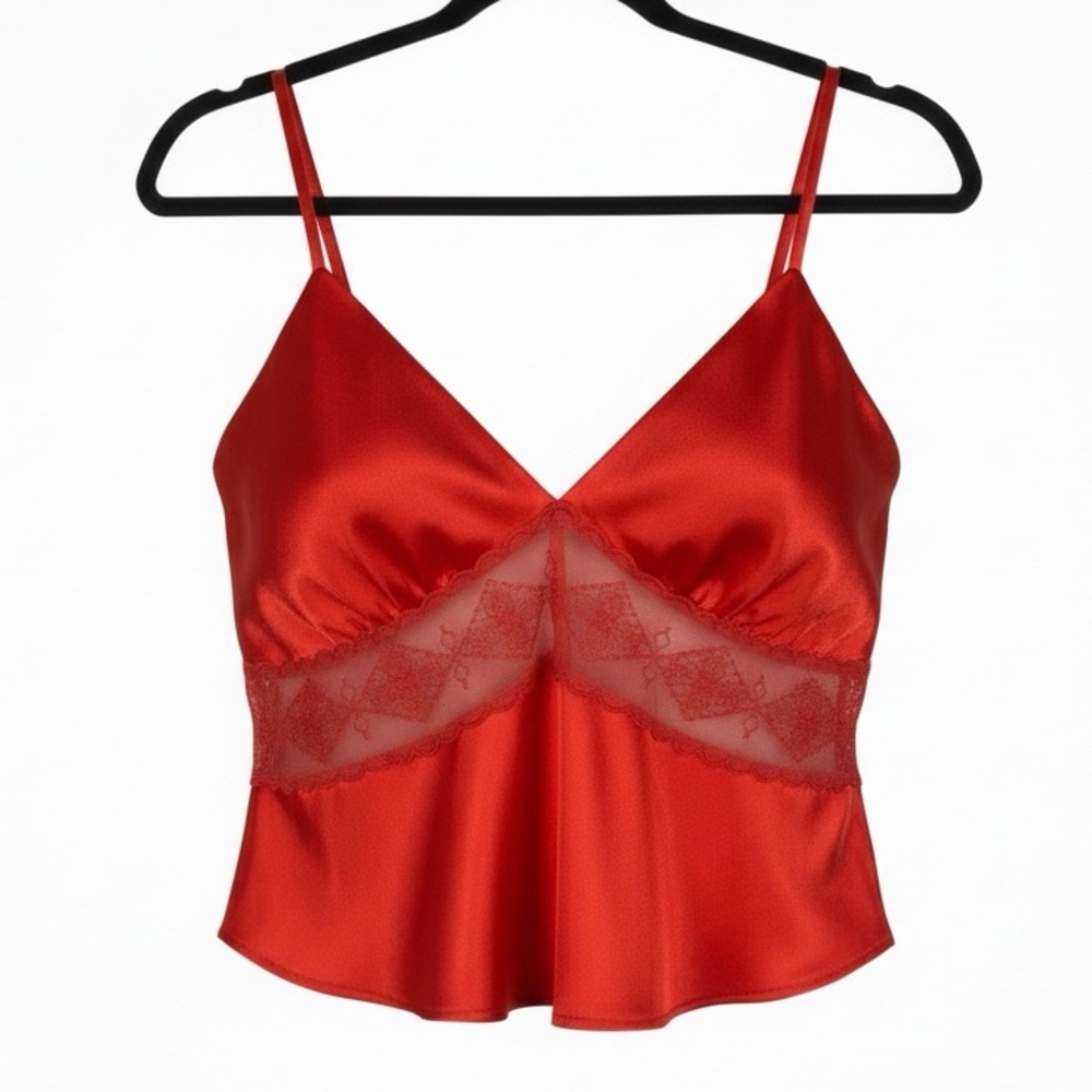 Intimately Free People Cami sz S Red Spaghetti Straps Satin Lace